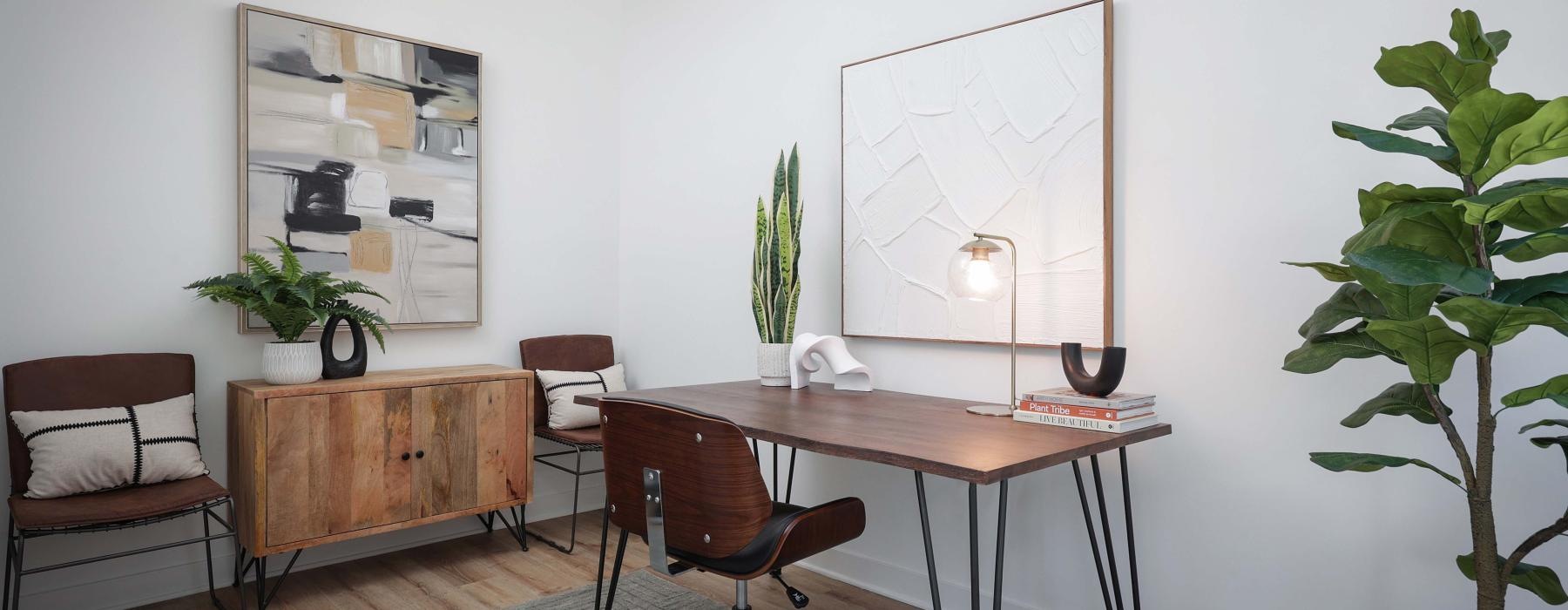 a room with a table and chairs